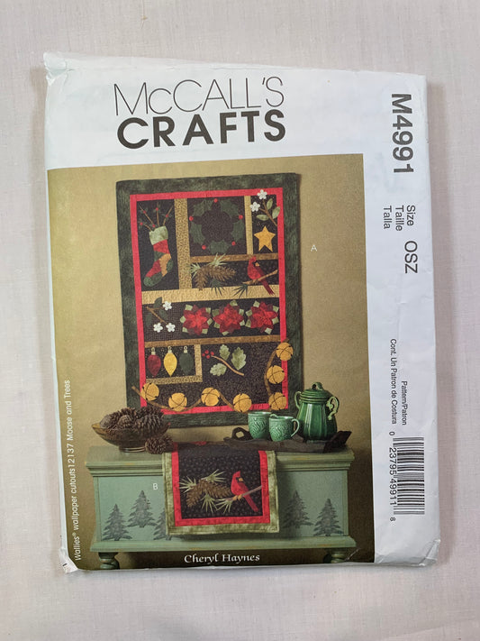 McCall's M4991 Crafts, Home Decor, Quilt, Wall Hanging, Table Runner, Christmas, Uncut, 2006