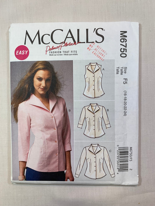 McCall's M6750 Misses' Shirts, Size 16-24, Uncut, 2013