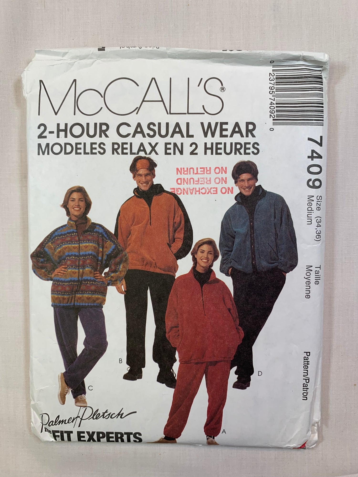 McCall's 7409 Misses' Men's Unlined Jacket, Top, Pants, Headband, Size 34-36, Cut, Vintage 1994