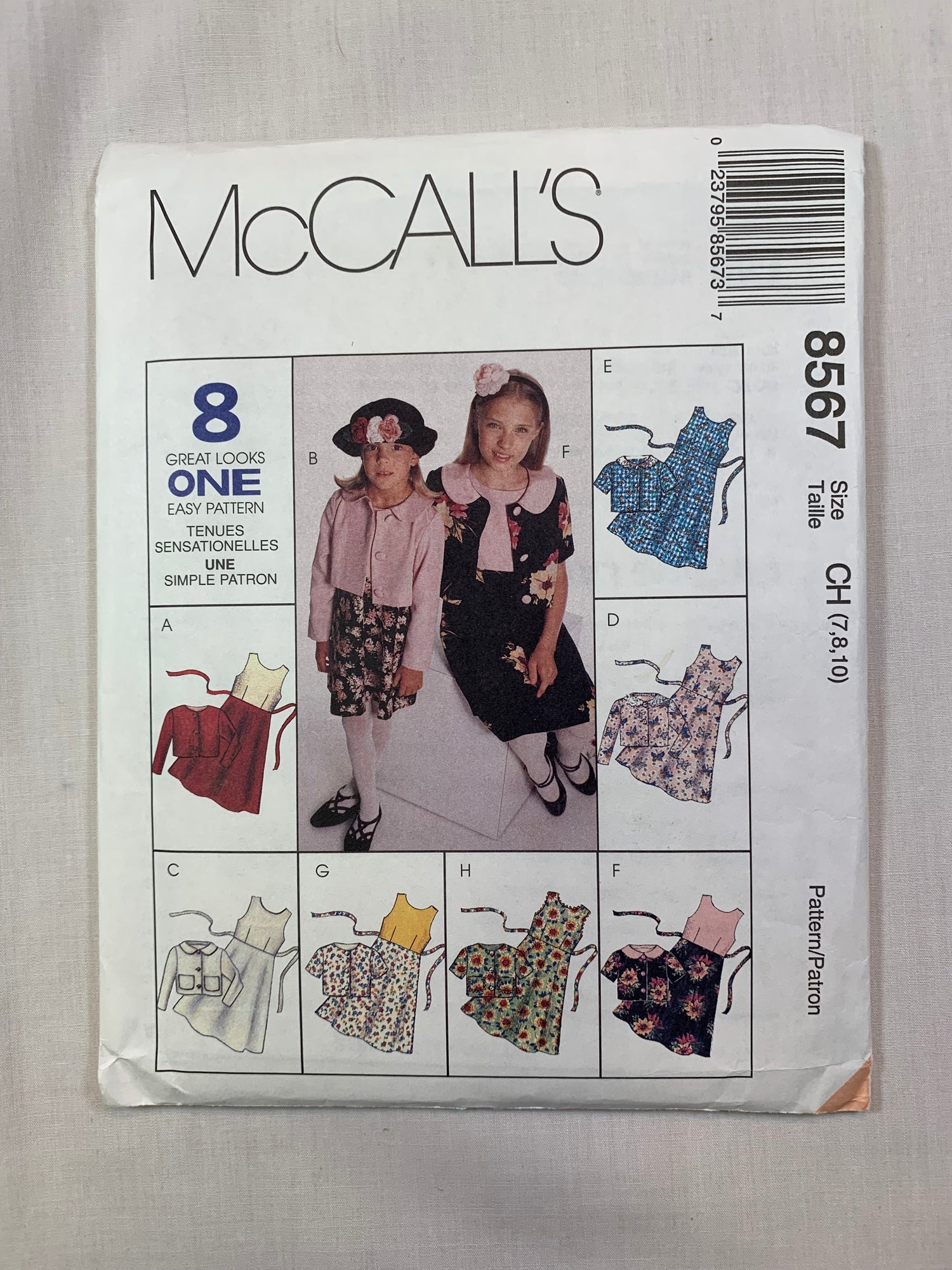 McCall's 8567 Girls' Dress, Jacket, Size 7-10, Cut, Vintage 1996