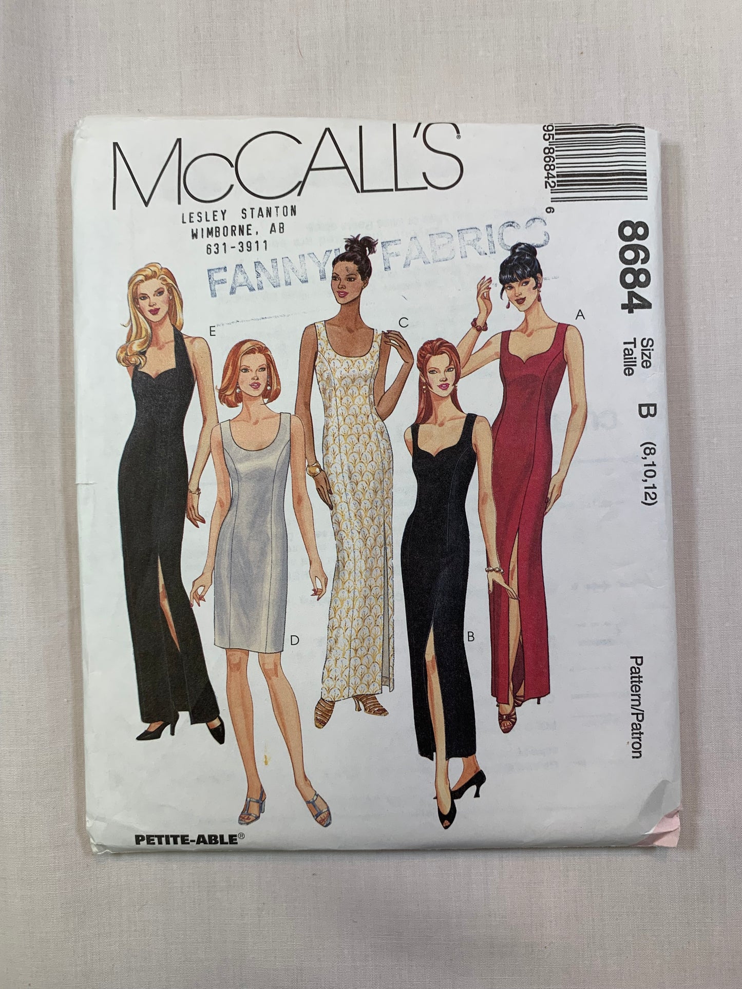 McCall's 8684 Misses' Lined Dress, Size 8-12, Uncut, Vintage 1997