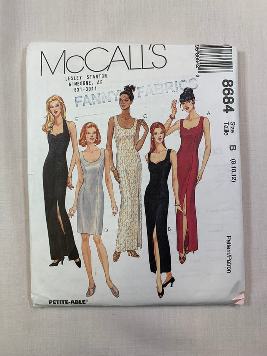 McCall's 8684 Misses' Lined Dress, Size 8-12, Uncut, Vintage 1997