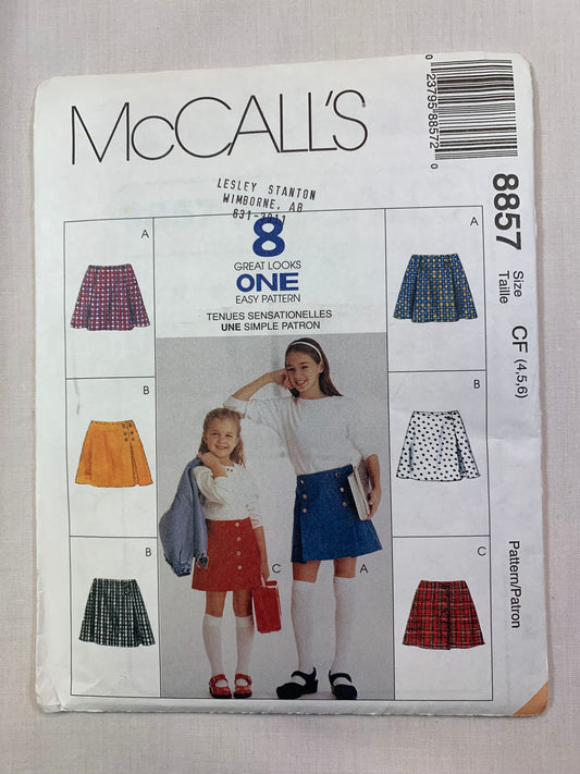 McCall's8857, Children's, Girls' Skirts, Size 4-6, Uncut, Vintage 1997