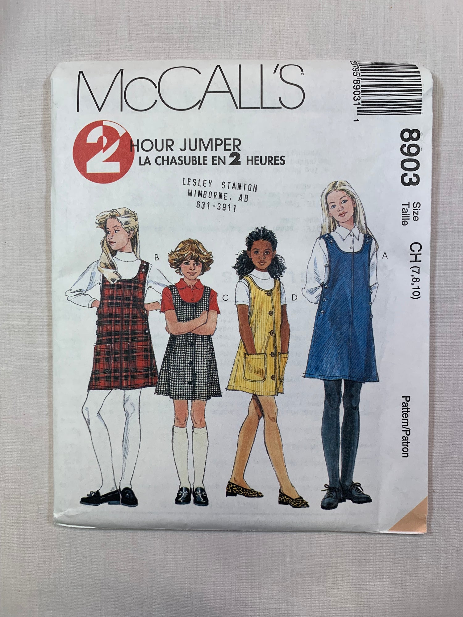 McCall's 8903 Girls' Jumper, Size 7-10, Uncut, Vintage 1997