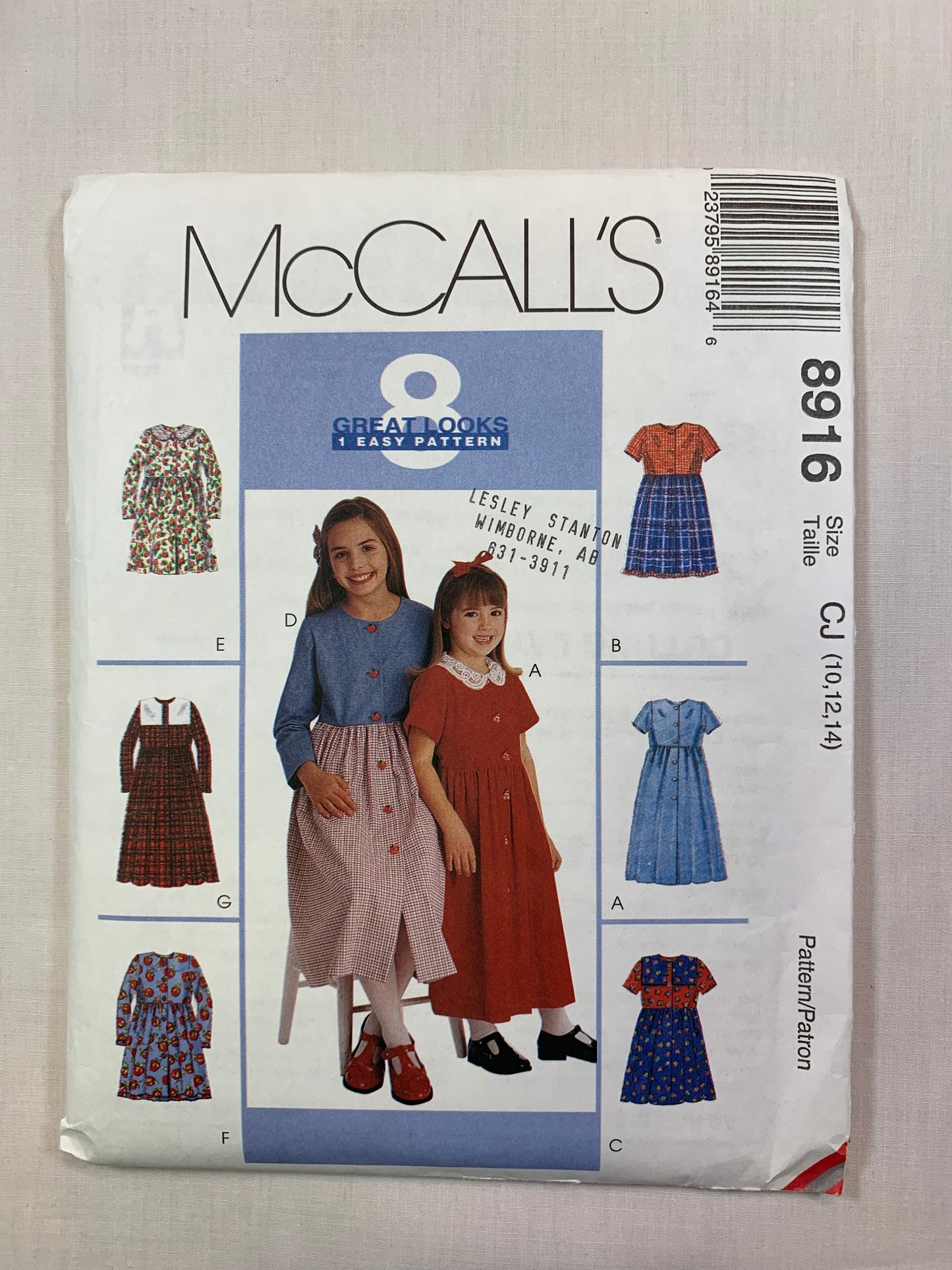 McCall's 8916 Girls' Dresses, Size 10-14, Uncut, Vintage 1997
