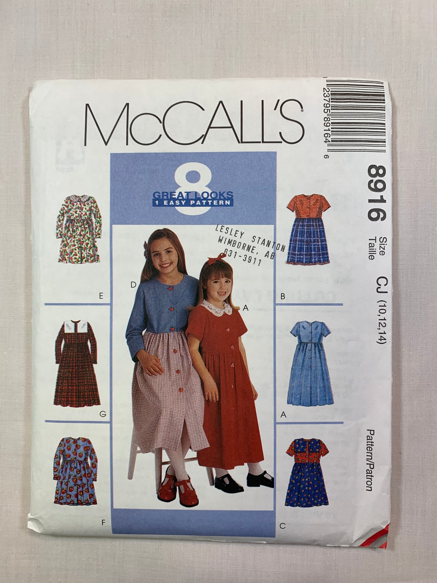 McCall's 8916 Girls' Dresses, Size 10-14, Uncut, Vintage 1997