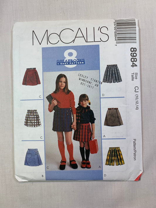 McCall's 3739 Girls' Skorts, Size 10.14, Uncut, Vintage 1997