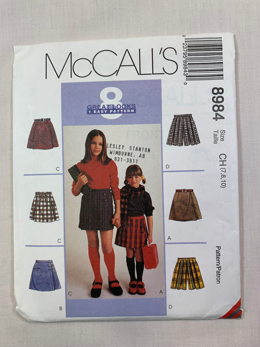 McCall's 8984 Girls' Skorts, Size 7-10 Uncut, Vintage 1997