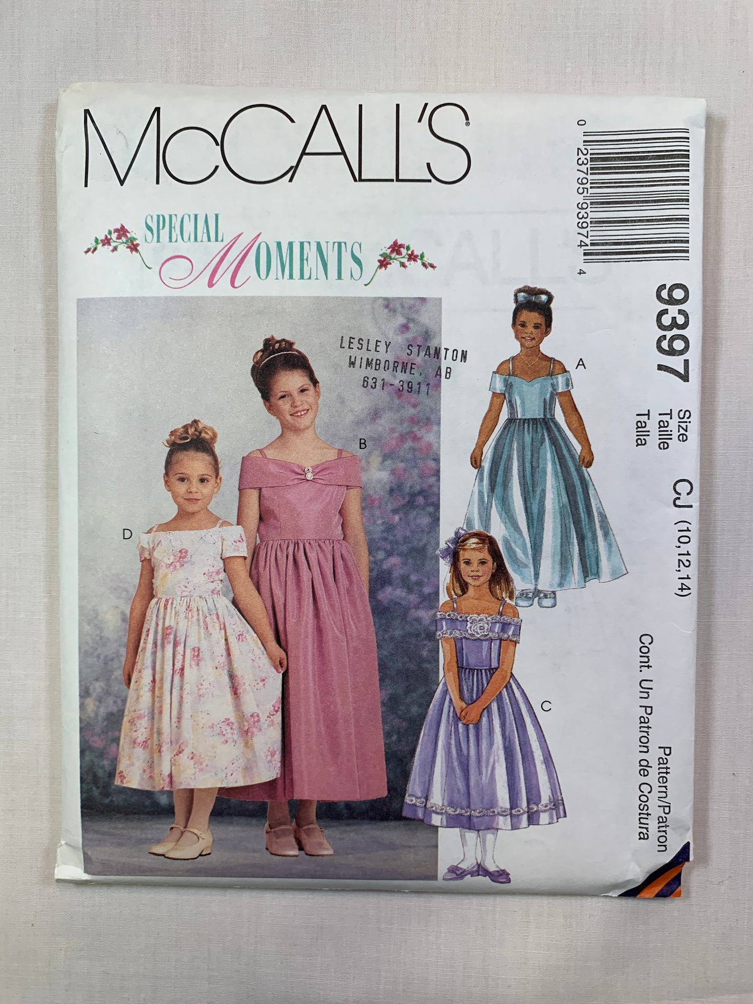 McCall's 9397 Girls' Dress, Size10-14, Uncut, Vintage 1998