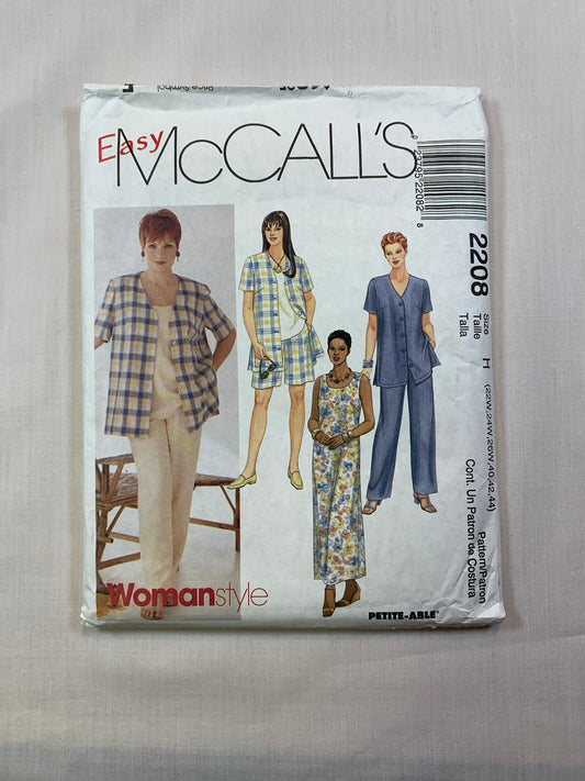 McCall's 2208 Misses' Dress, Skirt, Pants, Shorts, Size 22W-26W, Cut, Vintage 1999