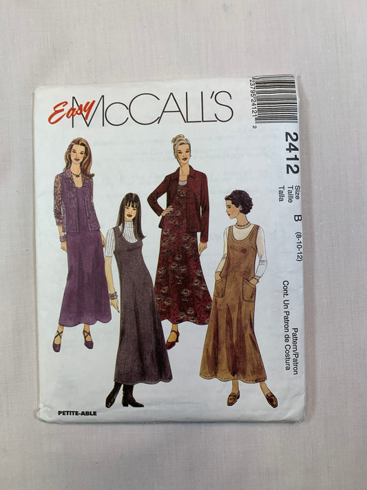 McCall's 2412 Misses' Jumper, Shirt-Jacket, Size 8-12, Uncut, Vintage 1999