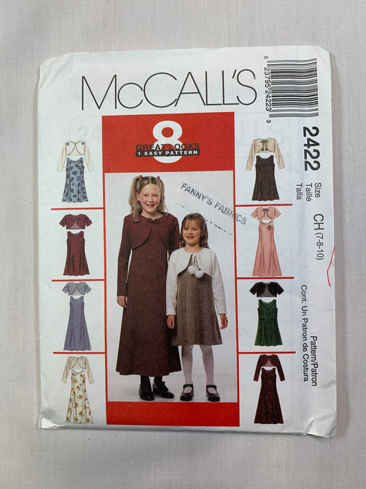 McCall's 2422 Girls' Dress, Lined Bolero, Size 7-10 Uncut, Vintage 1999