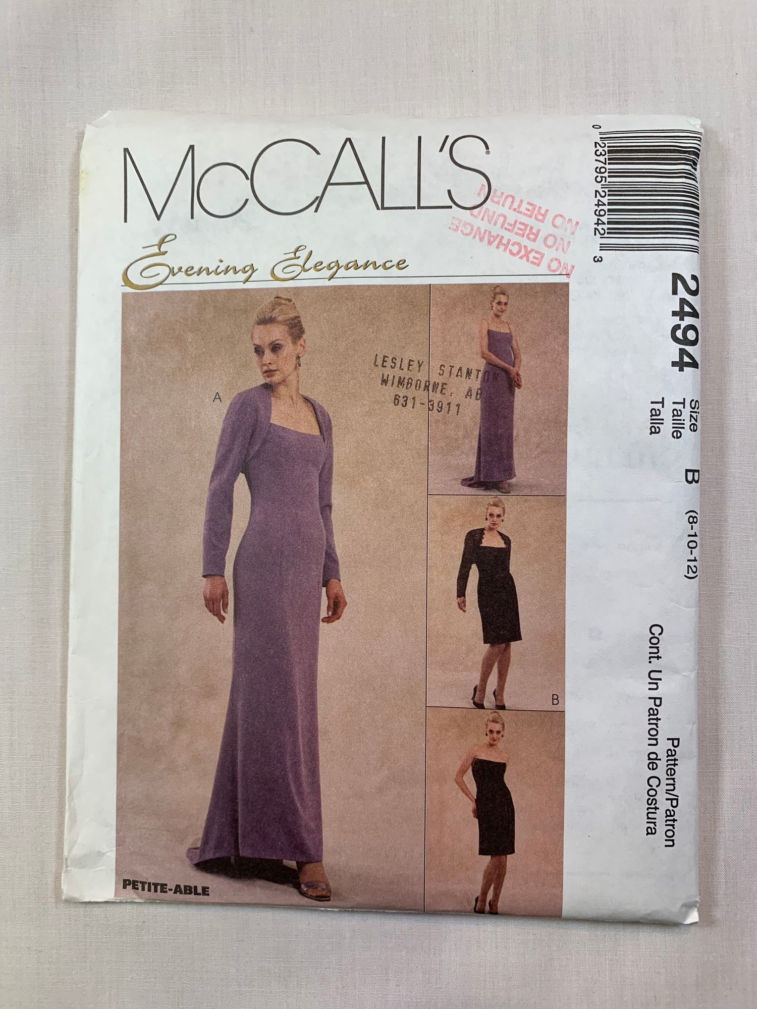 McCall's 2494 Misses' Dress. Shrug, Size 8-12, Uncut, Vintage 1999