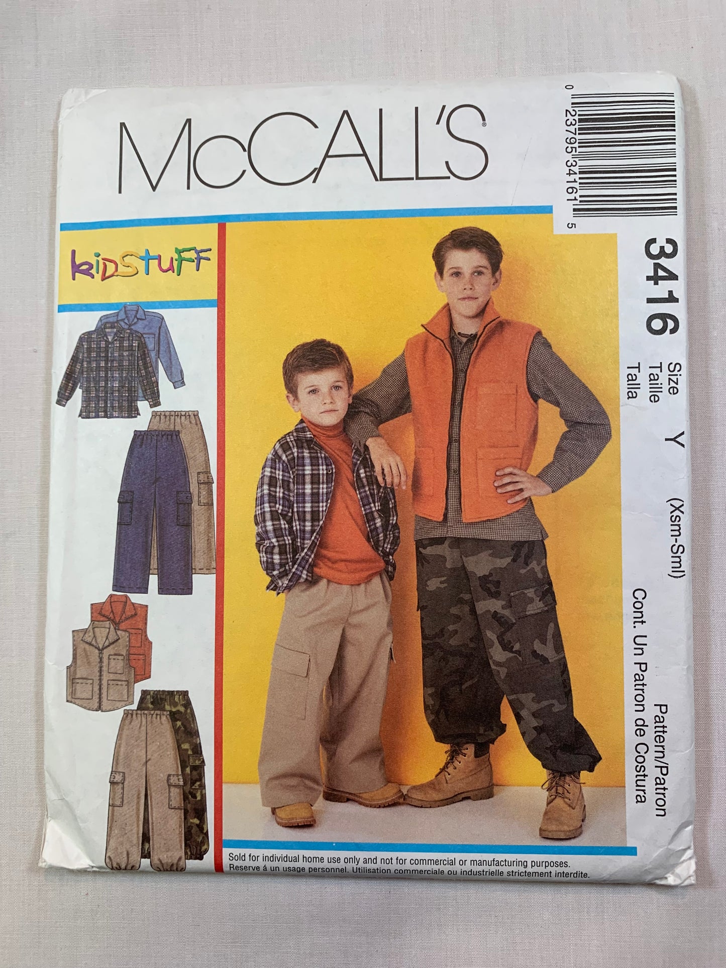McCall's 3416 Children's, Boys' Vest, Pants, Shirts, Size 3-6, Uncut, 2004