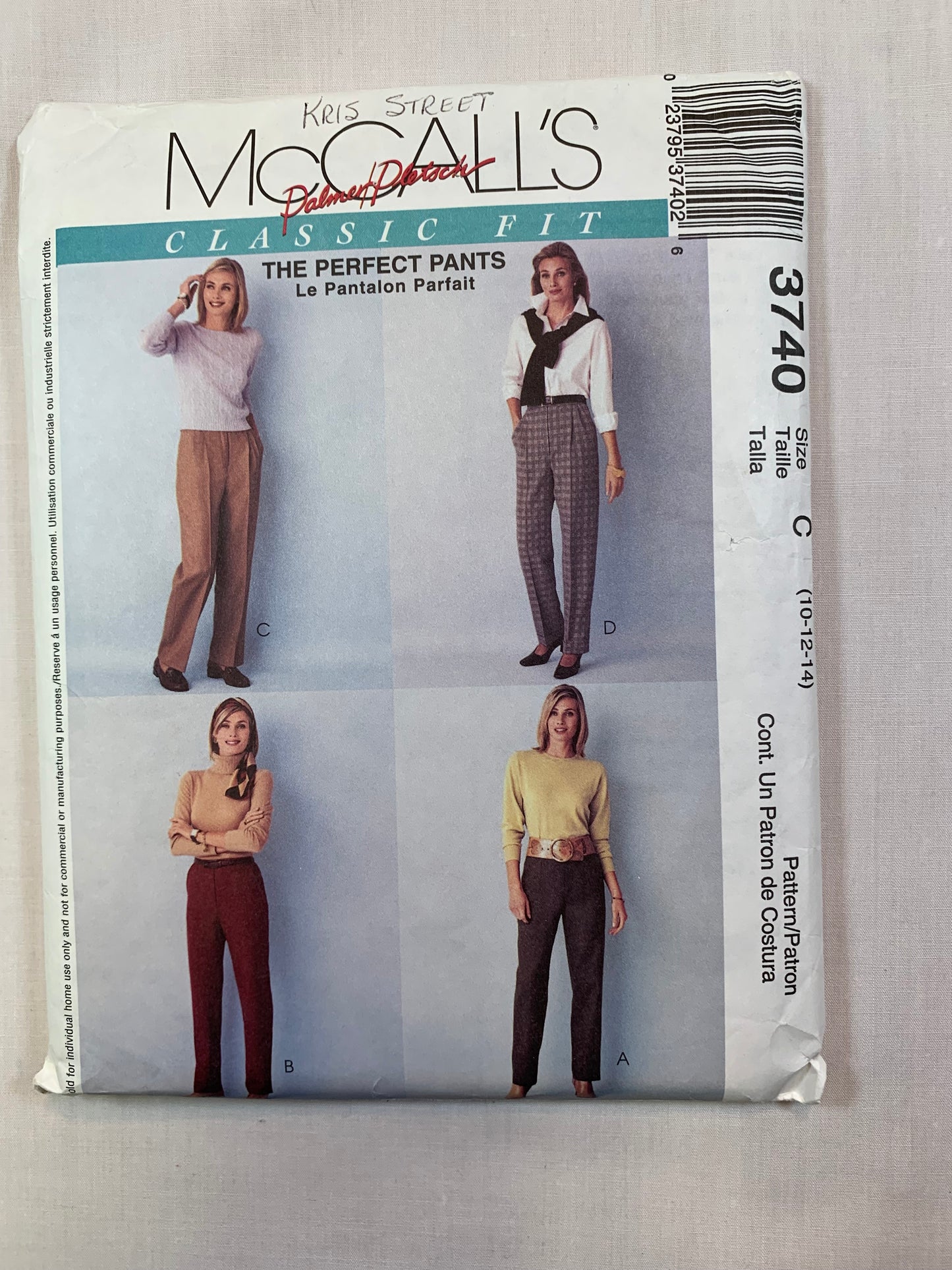 McCall's 3740 Misses' Pants, Size 10-14, Cut, 2002