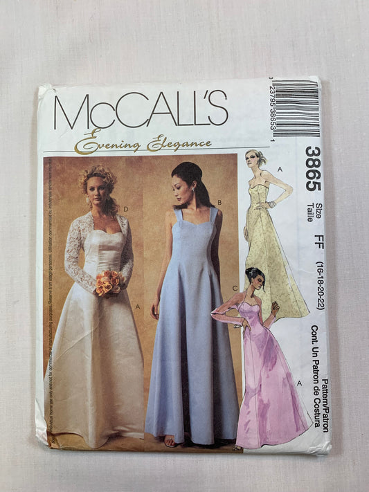 McCall's 3865 Misses'/Miss Petite Lined Dresses. Shrugs, Size 16-22, Cut, 2002 Media 1 of 2
