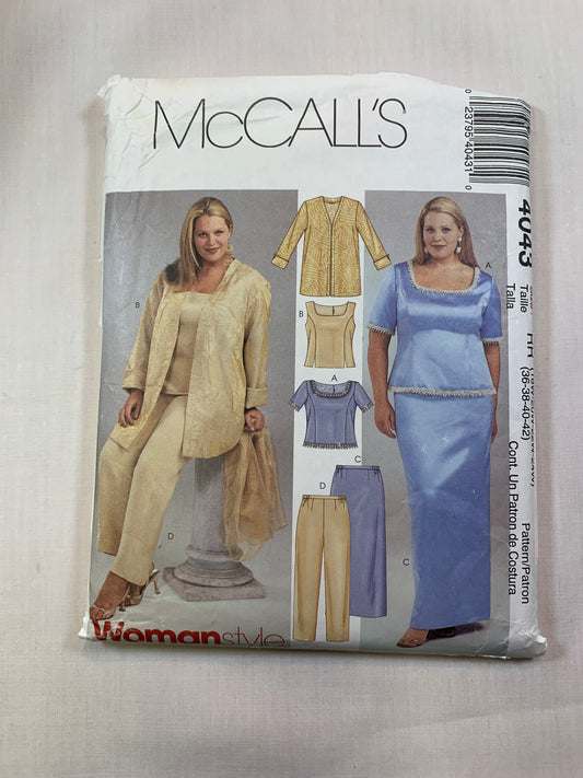 McCall's 4043 Misses'/Miss Petite Unlined Jacket, Lined Tops, Skirt, Pants, Size 18W-24W, Cut, 2003