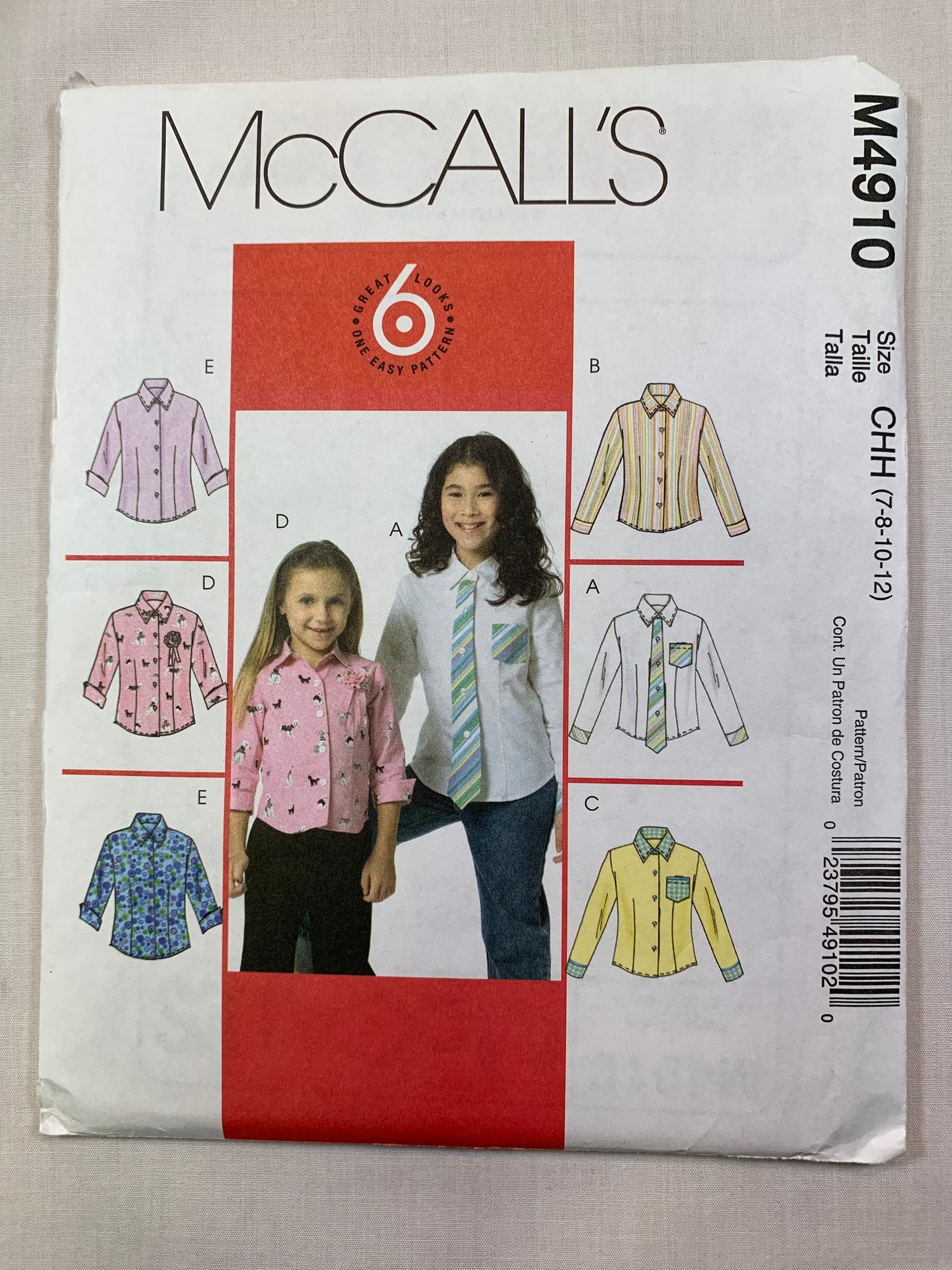 McCall's M4910 Girls' Shirts, Size 7-12 Uncut, 2006