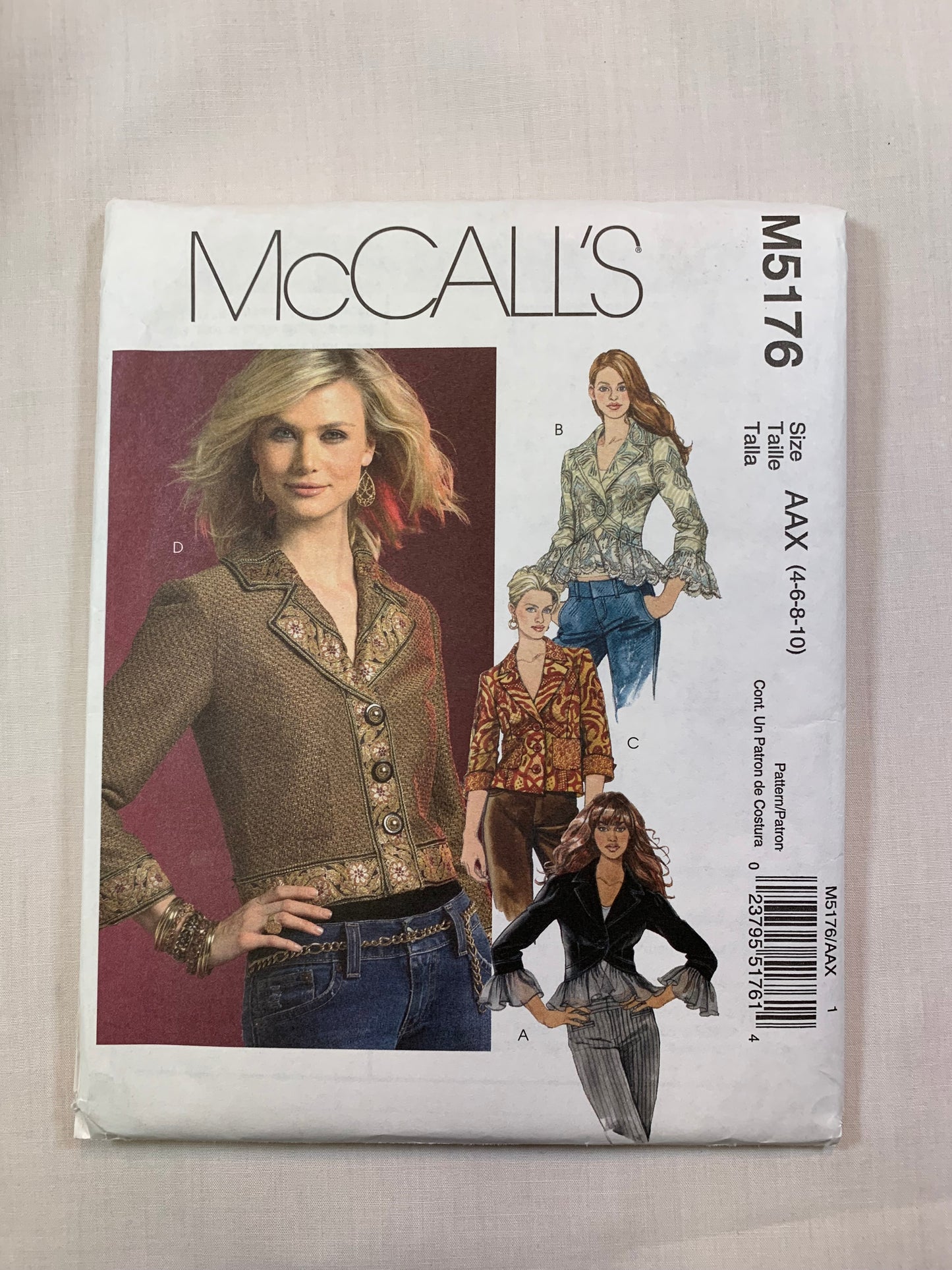 McCall's M5176 Misses' Lined Jackets, Size 4-10, Uncut, 2006