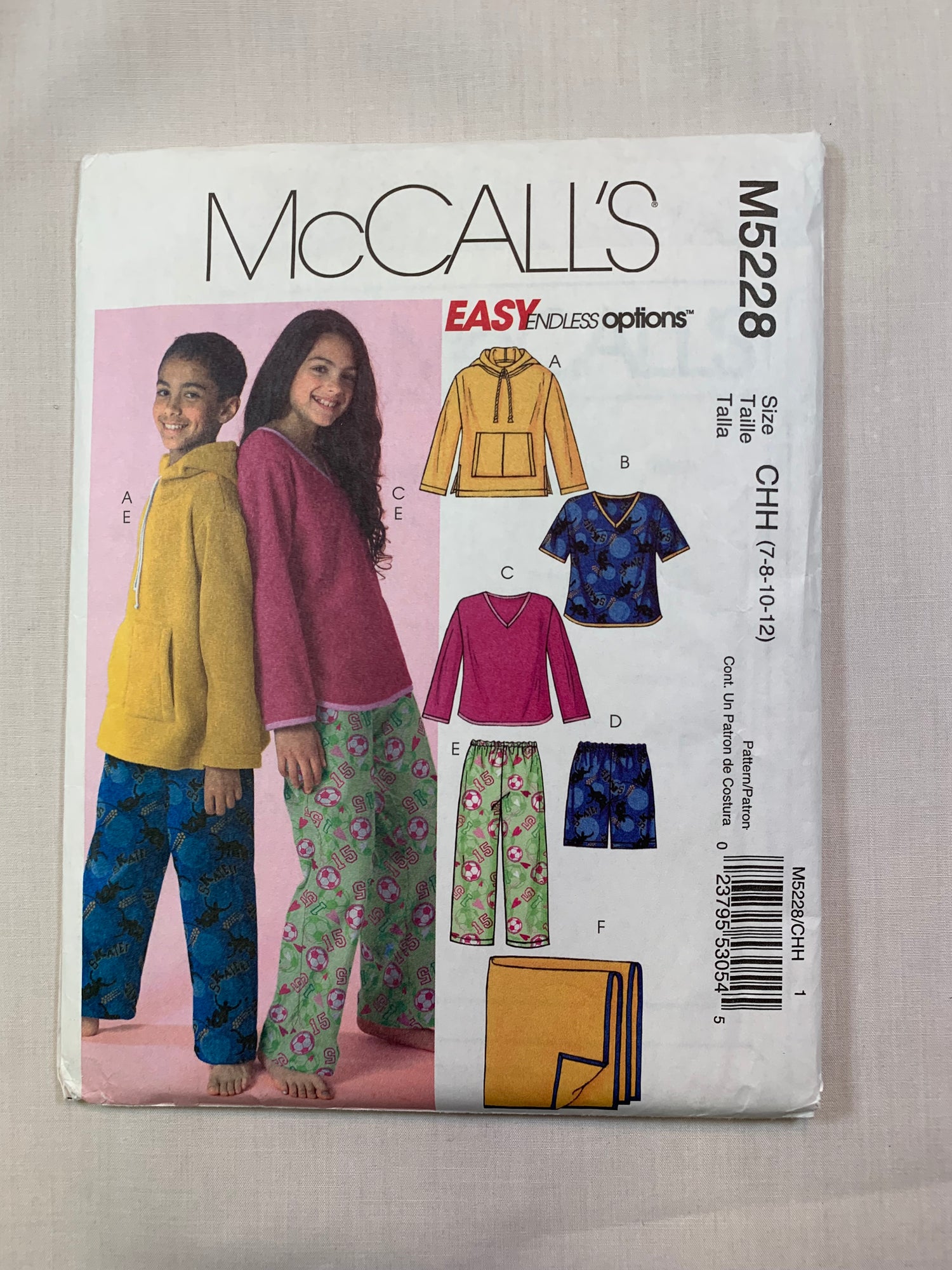 McCall's M5228 Girls' Boy's Shirt, Tops, Pants, Shorts, Blanket, Size 7-12, Uncut, 2006