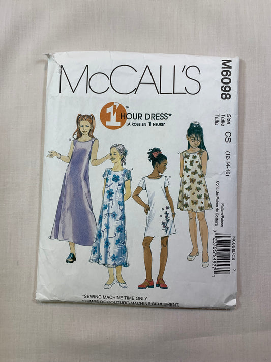 McCall's M6098 Children's Girls' Dresses, Size 12-16, Cut, 2010