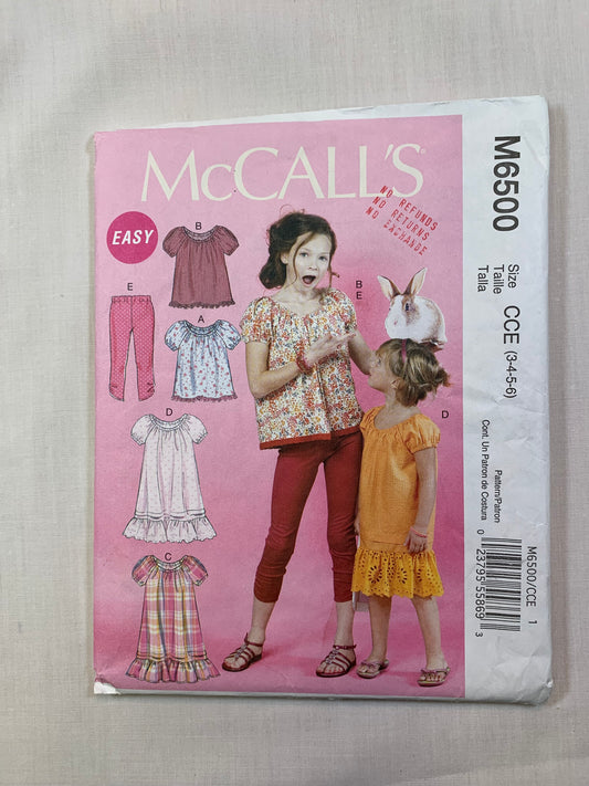 McCall's M6500 Girls' Tops, Dresses, Leggings, Size 3-6, Cut, 2012