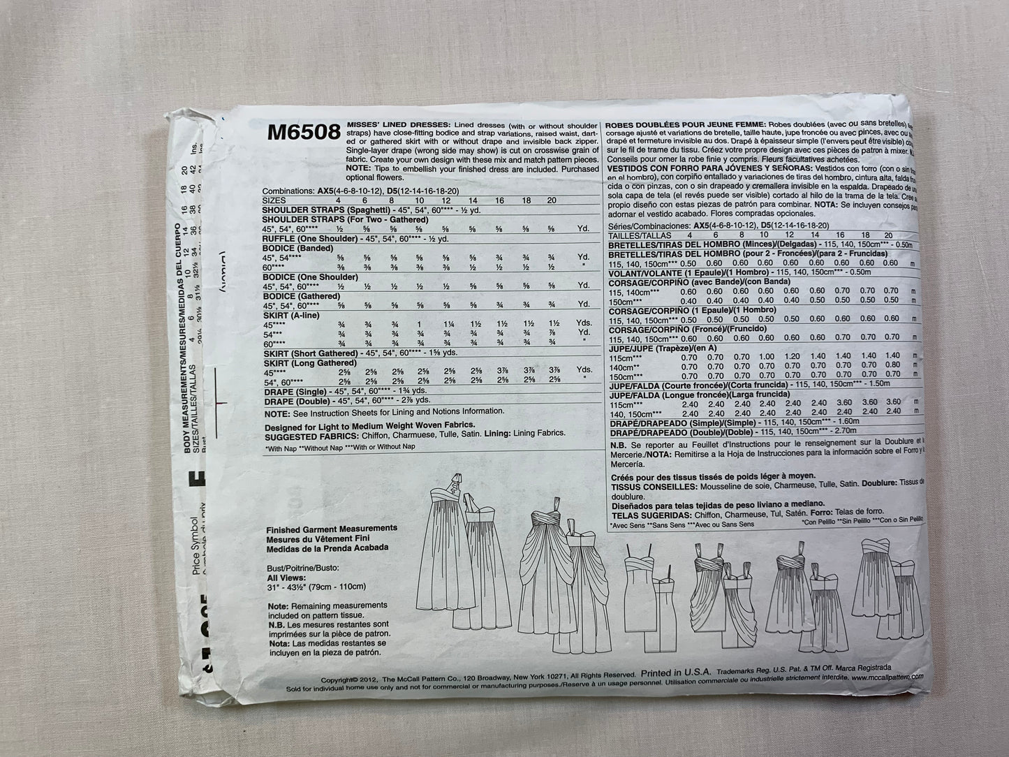 McCall's M6508 Misses' Lined Dress, Size 4-12, Cut, 2012