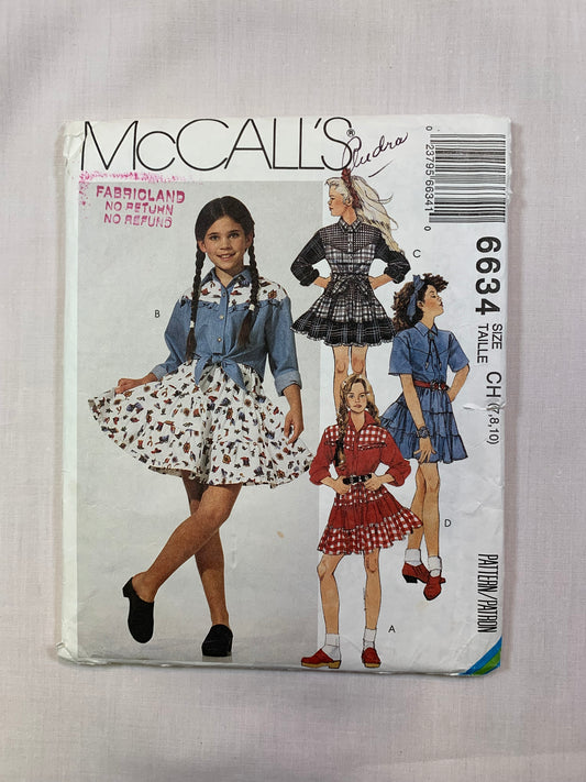 McCall's 6634, Children's, Girls' Western Skirts, Tops, Size 7-10, Cut, Vintage 1993