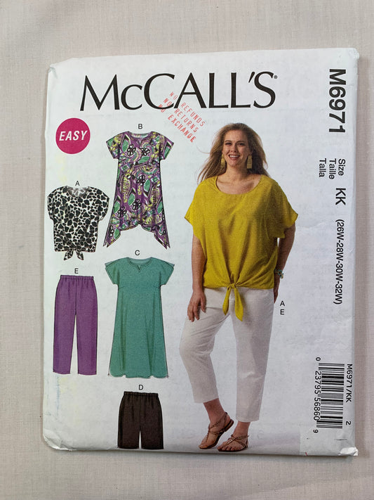 McCall's Sewing Pattern M6971 Misses' Tops Tunic, Dress, Short, Pants, Size 26W-32W, Cut, 2014