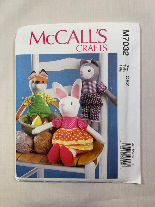 cCall's Crafts M7032 Stuffed Bunny, Cat, Fox Dolls, Uncut, 2014