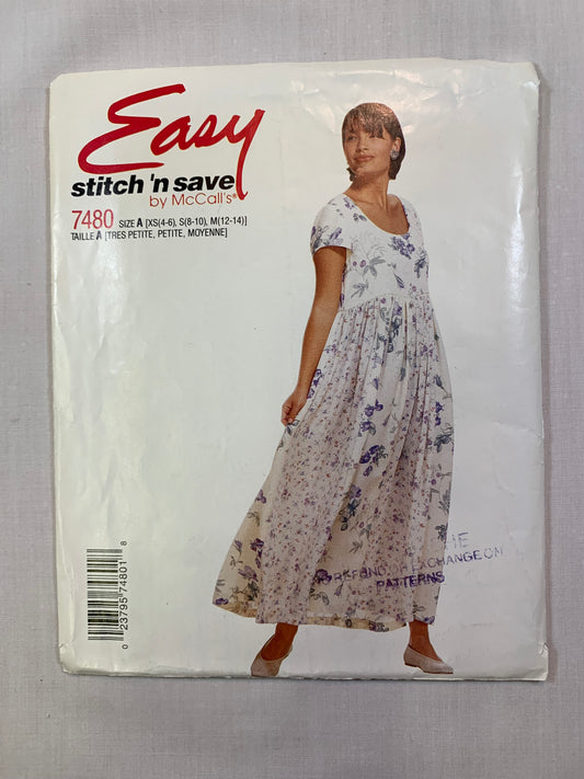 McCall's Stitch 'N Save 7480 Misses' Dresses, Size 4-10, Uncut, Vintage 1996