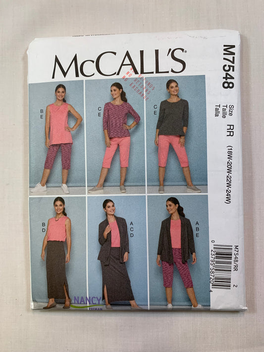 McCall's M7548 Misses' Unlined Jacket, Skirt, Pants, Size 18W-24W, Uncut, 2017