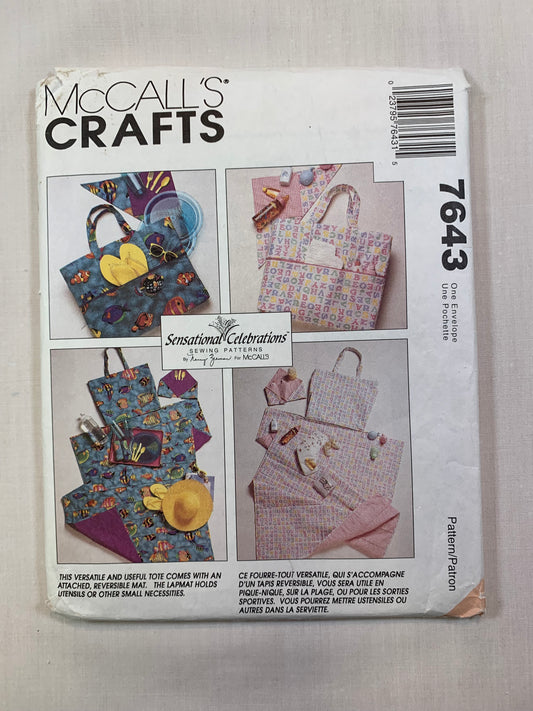McCall's 7643 Crafts Tote Reversible Mat, Utensil Holder, Uncut, Vintage 1995