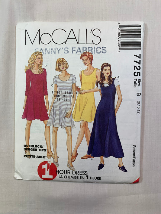 McCall's 7725 Misses' Dress. Size 8-12, Uncut, Vintage 1995