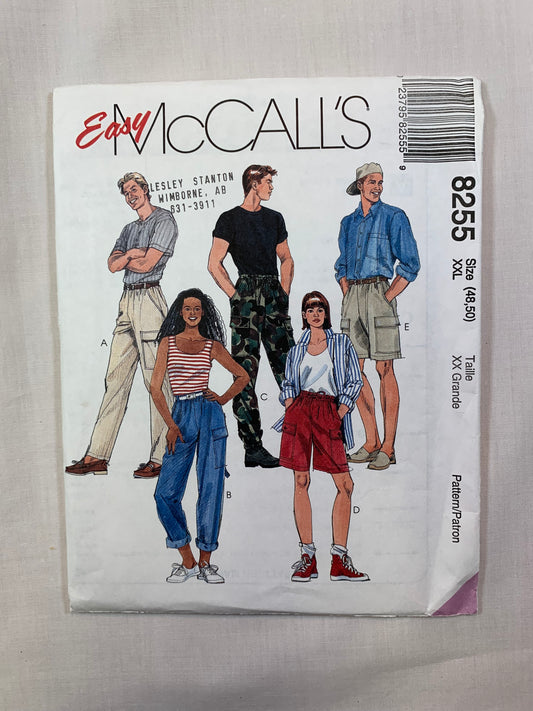 McCall's 8255 Misses' Men's, Pants, Shorts, Size 48-50, Uncut, Vintage 1996