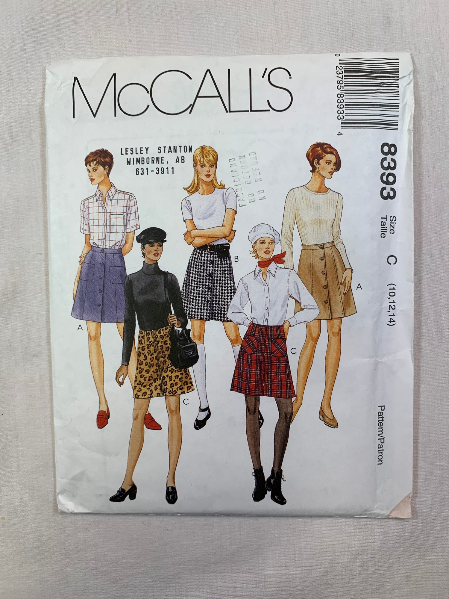 McCall's 8393 Misses' Skirt, Size 10-14, Uncut, Vintage 1996