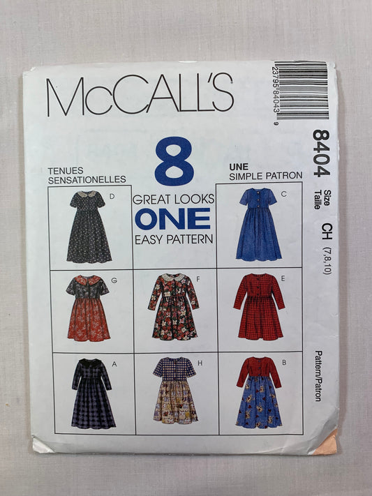 McCall's 8404 Girls' Dresses, Size 7-10, Uncut, Vintage 1996