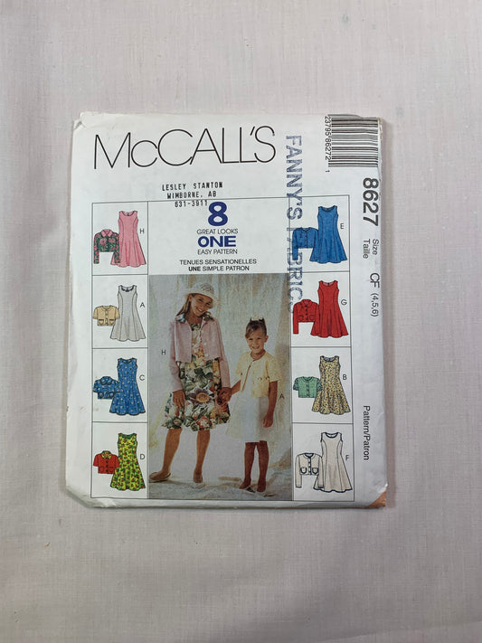 McCall's 8627 Girls' Dress, Jacket, Size 4-6, Uncut, Vintage 1997