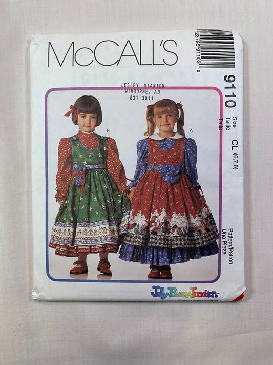 McCall's 9110 Girls' Dress, Pinafore, Belt, Sash, Bag, Pouch, Size 6-8, Uncut, Vintage 1997