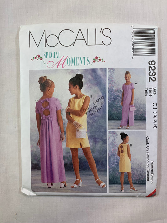 McCall's 9232 Girls' Lined Dress, Size 10-14, Uncut, Vintage 1998