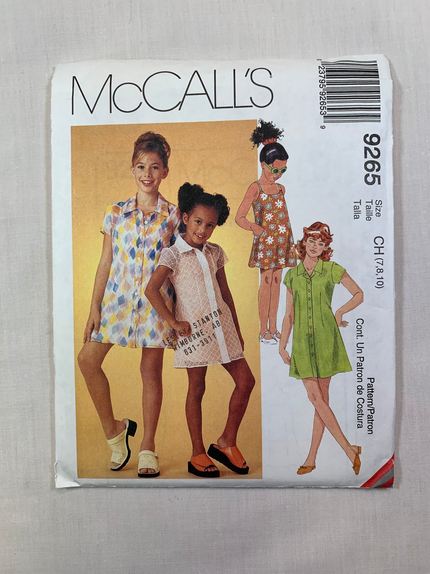 McCall's 9265 Girls' Shirtdress, Slipdress, Size 7-10, Uncut, Vintage 1998