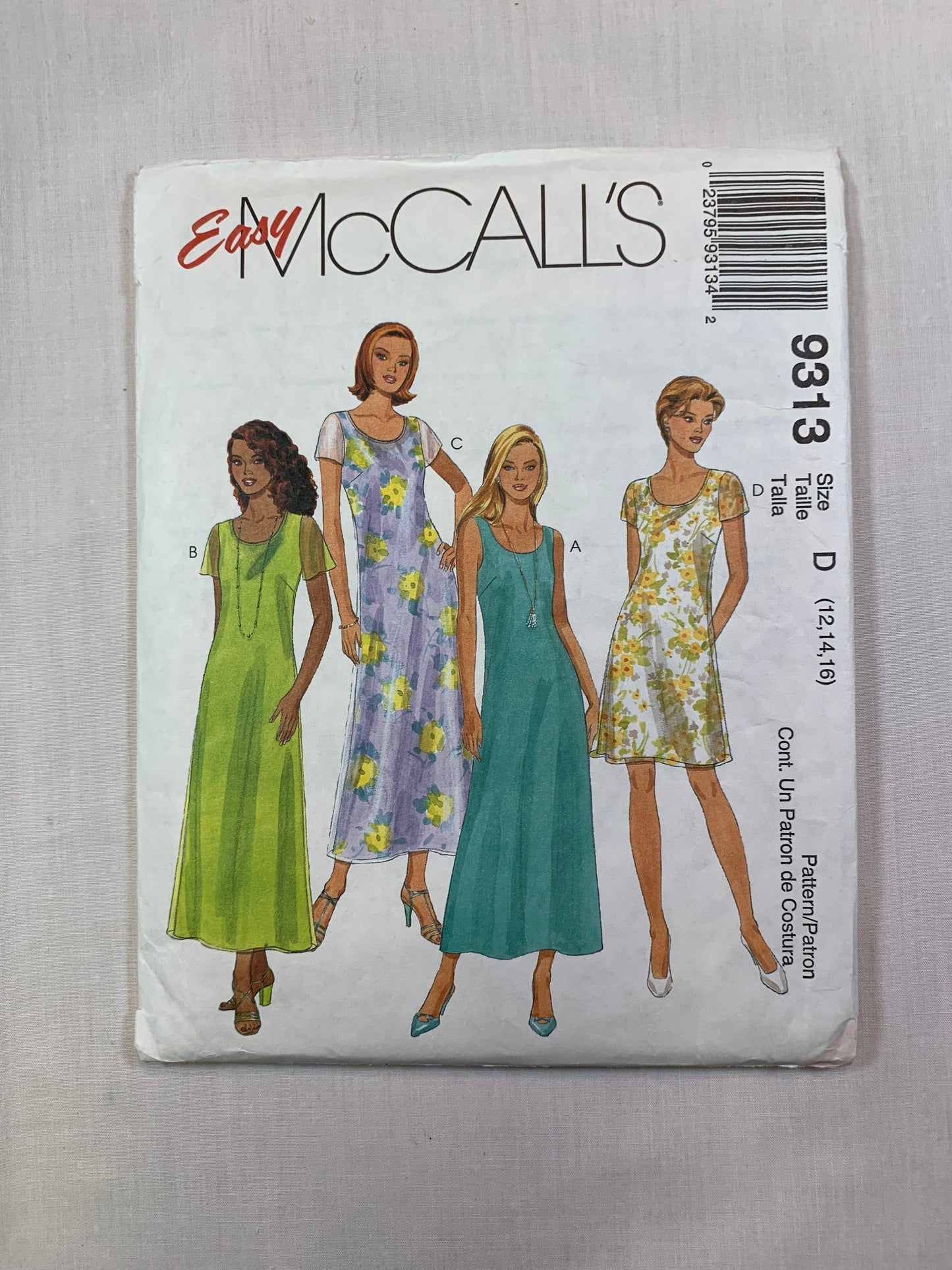 McCall's 9313 Misses' Dress, Size 12-16, Cut, Vintage 1998