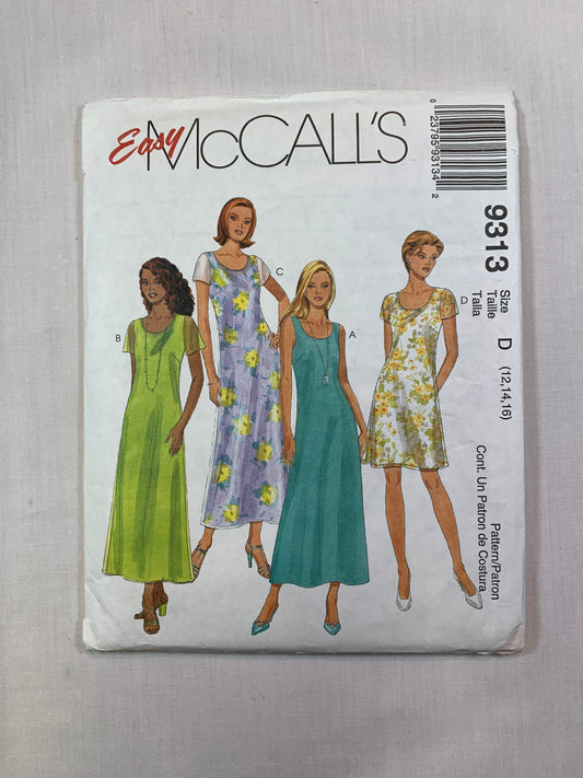 McCall's 9313 Misses' Dress, Size 12-16, Cut, Vintage 1998
