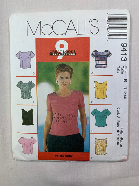 McCall's 9413 Misses' Tops, Size 8-12 Uncut, Vintage 1998