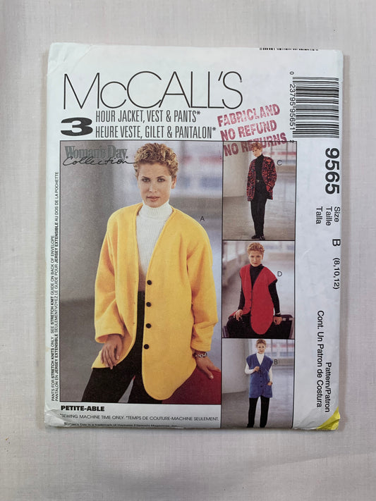 McCall's 9565 Misses' Jacket, Vest, Pants, Size 8-12, Uncut, Vintage 1998