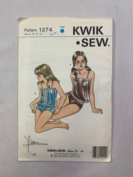 KWIK 1274 Girls' Camisole, Panties, Size 8-14, Uncut