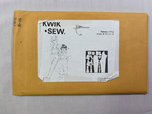 KWIK 1712 Girls' Bib Overalls, Size 8-14, Uncut, Vintage 1988