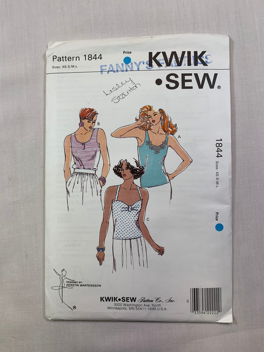 KWIK 1844 Misses' Tops, Size XS-L, Uncut, Vintage 1988