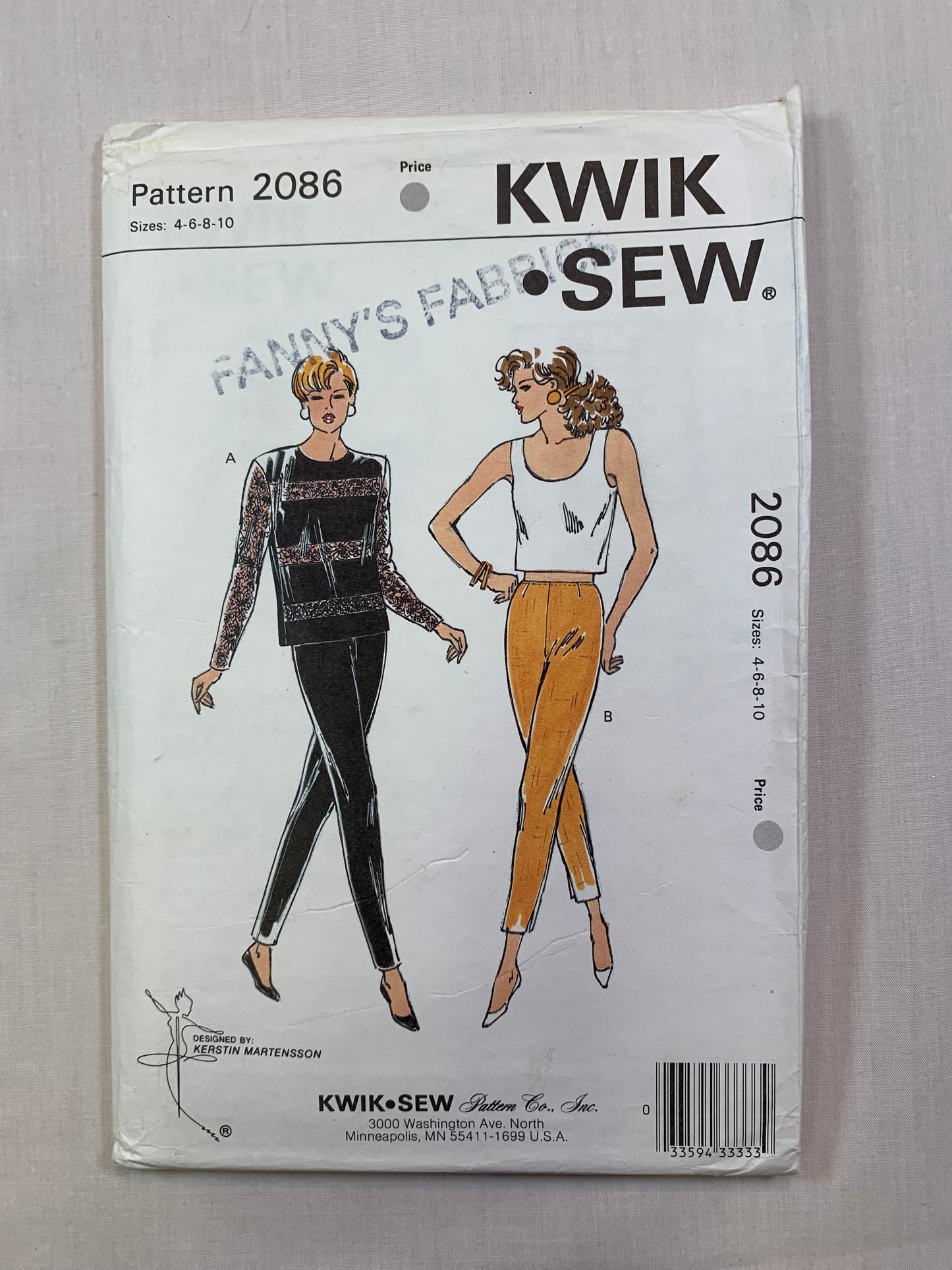 KWIK 2086 Misses' Tops, Pants, Size 4-8, Cut, Vintage 1991