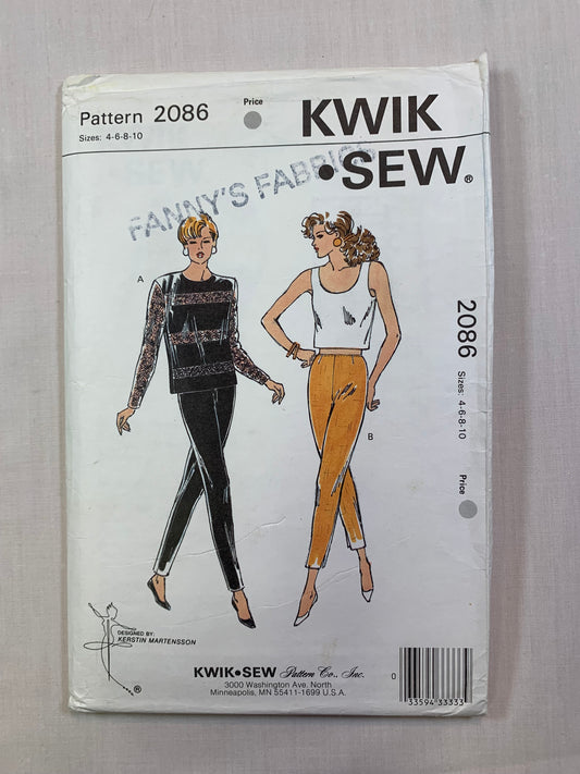 KWIK 2086 Misses' Tops, Pants, Size 4-8, Cut, Vintage 1991